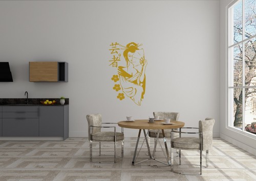 Calcomanía adhesiva de vinilo para arte de pared decoración del hogar japonés diseño inspirado en geisha niña - Imagen 3 de 7
