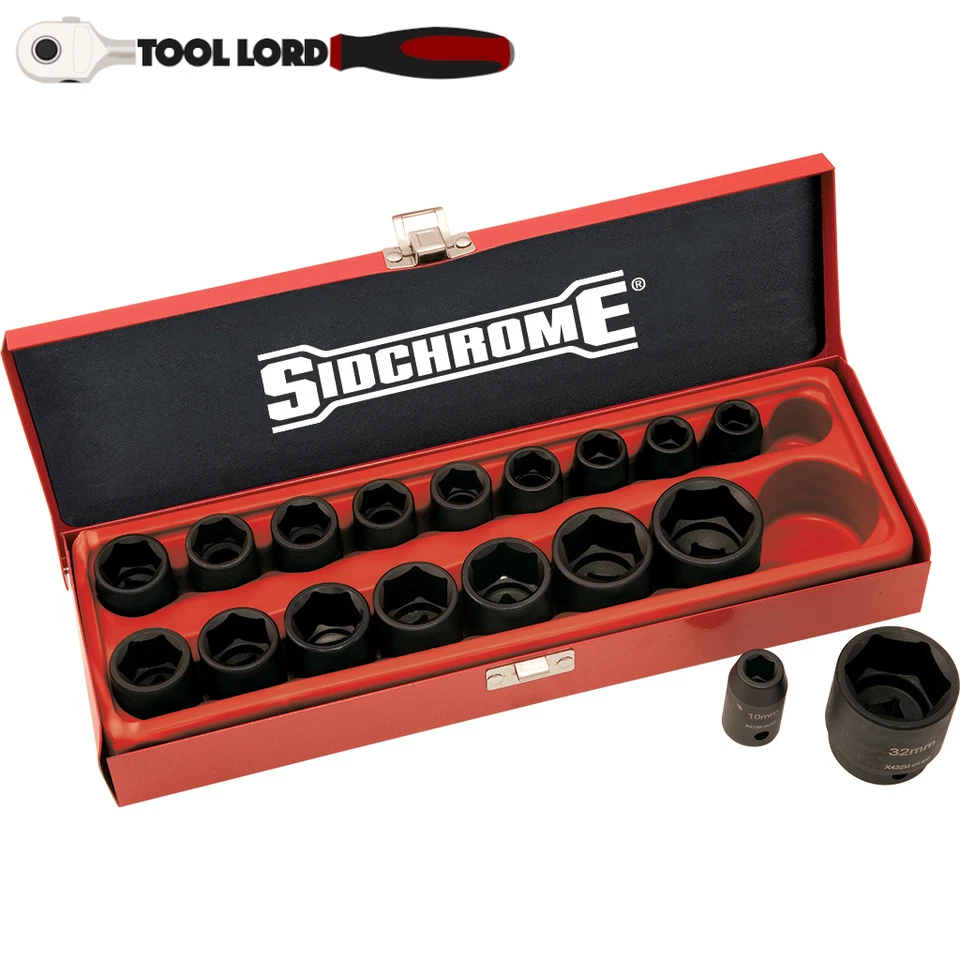 Sidchrome 18 Piece 1/2" Drive Metric Impact Socket Set 10-32mm XS418M