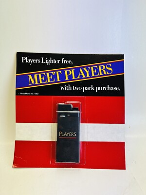 Vintage 1983 Super Cricket Lighter meet  Players Advertising Black Plastic Rare