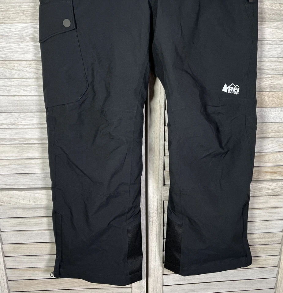 Calça de neve REI Co-op unissex infantil M (10-12) forrada de lã preta esqui - Imagem 3 de 4