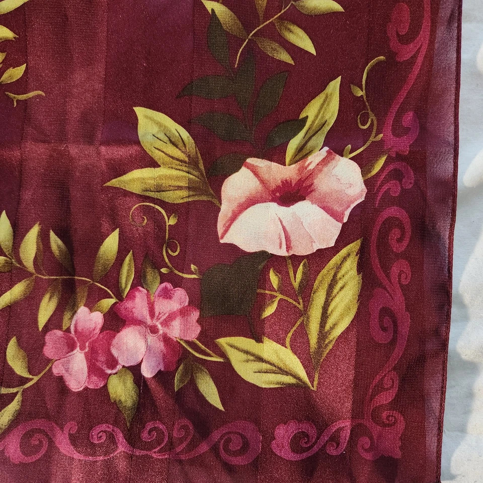 Jones New York Rosa Verde Floral Sobre Granate Base Color Damas Bufanda 56" x 13.5" Foto 2 de 4