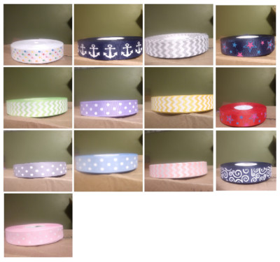 1'' Grosgrain Patterned ribbon 25 yards each. You Pick 1 or Discount on multiples