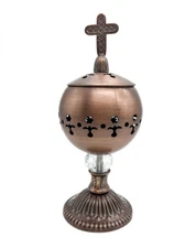 Incense Burner Charcoal Holder Polished Brass Christian Church Resin Censer 7.9"