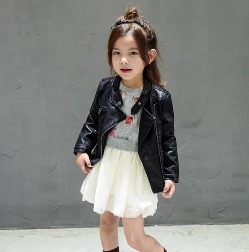 Spring/Fall Kid Child Faux Leather Jacket Coat Girl PU Stand-up collar Outerwear - Picture 9 of 14