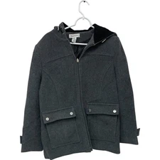 Preston & York Wool Coat Womens 8 Gray Full Zip Hooded Jacket 100% Wool