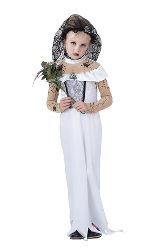 Girls Ghost Zombie Corpse Bride Fancy Dress Up Halloween Kids Costume - Picture 3 of 4