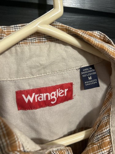 Wrangler Hemd Herren M orange kariert Baumwollmischung Kurzarm Knopfleiste Arbeit - Bild 5 von 7