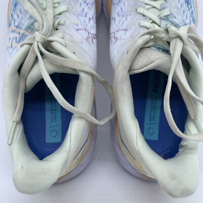 Hoka One One Clifton 8 Womens 7.5 B White Blue Running Shoes