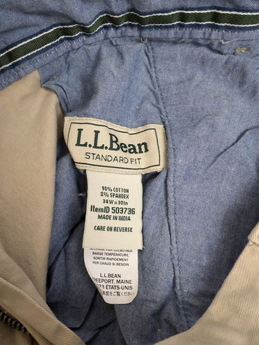 LL Bean Men's Khaki Chino Pants 34 X 30 ItemID 503736 Flat Front Casual Business - Picture 2 of 8
