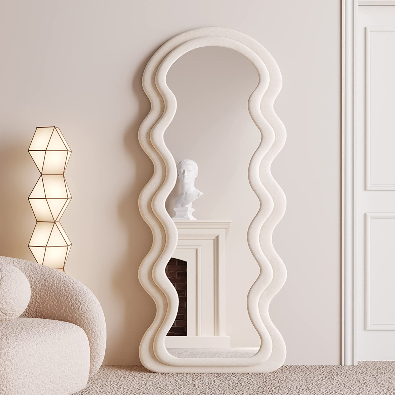 BOJOY Full Length Mirror 63"X24", Irregular Wavy Mirror, Arched Floor