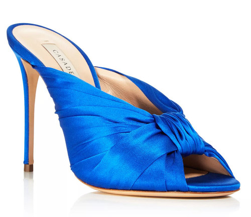 CASADEI Women's Sophia Satin Peep Toe High-Heel Slide Sandals US 7 Blue