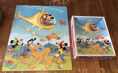 VINTAGE 1982 Walt Disney MICKEY MOUSE IN HELICOPTER W/ PLUTO JIGSAW PUZZLE