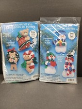 Design Works Crafts VTG Teddy Bears  Snowmen Easy Felt Ornament Kits Lot Of 2