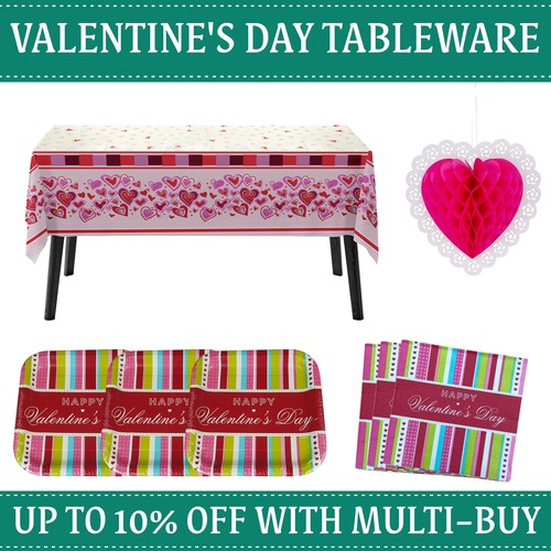 Valentine's Day Tableware Table Cover Pink Honeycomb Hanging Heart Paper Plates