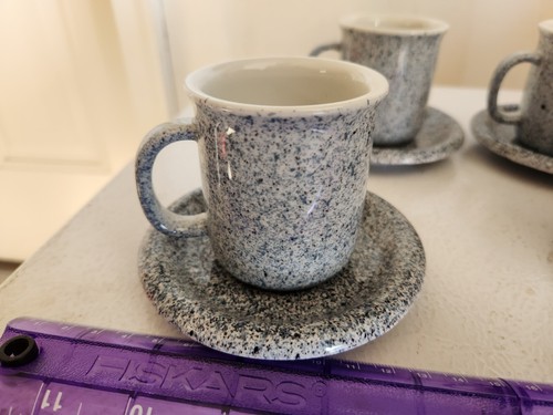 RARO 8pz Tognana Corona Corning Demitasse Set Espresso Maculato Nero Blu Italia - Foto 3 di 9