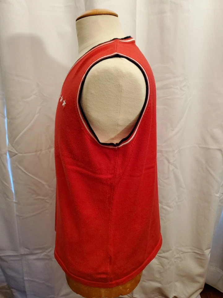 Camiseta blanca ciervo talla XL-16/18 roja con ribete azul sin mangas camiseta sin mangas acrílico nailon Foto 3 de 4