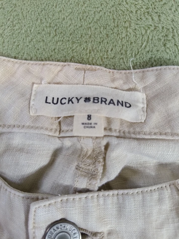 Pantalones de lino Lucky Brand para mujer talla 8 beige crema pierna ancha pantalones boho años 2000 Foto 4 de 4