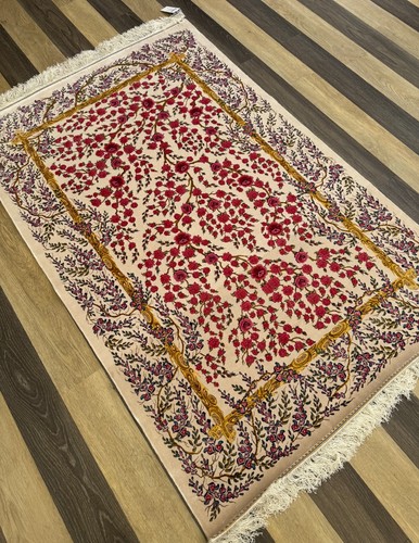 Tree of Life Floral Rug 100x150cm – Elegant Beige & Rose Carpet - Picture 2 of 9