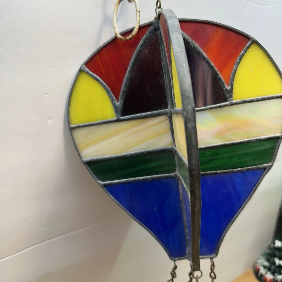 Globo de aire caliente vintage vitral 3D colgante captador de sol colores primarios años 80 Foto 2 de 4