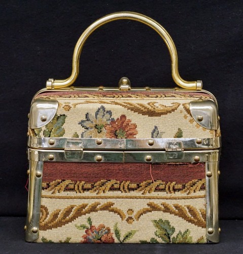 Vintage BORSA BELLA Floral Tapestry Box Purse Handbag Train Case Made in Italy - Bild 6 von 24