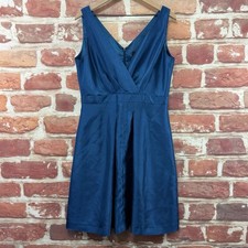 Tahari ASL Dress Womens 12 Blue Slubbed Satin Pleated Evening Party Zip Up