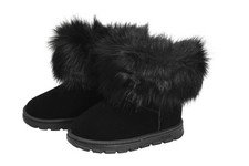 Little Star Boots Youth Size 1 Black Faux Fur Pull On Winter Snow WARM-77K