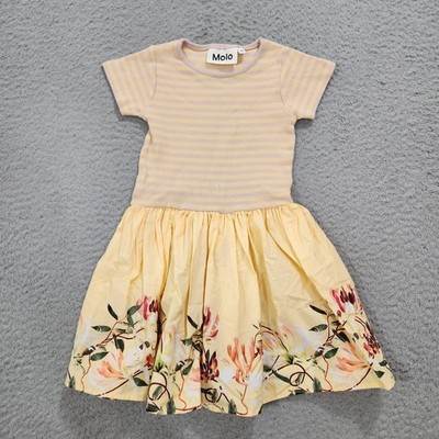 Molo Dress Baby Girls Size 92 Yellow Honeysuckle Mini Floral Organic Cotton