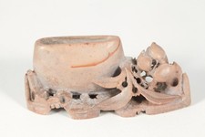 Antique Hand Carved Chinese Soapstone Brush Washer Pot Ink Well Oriental