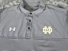 Under Armour Loose Notre Dame Fighting Irish Golf Polo Shirt Sz Large Pin Stripe