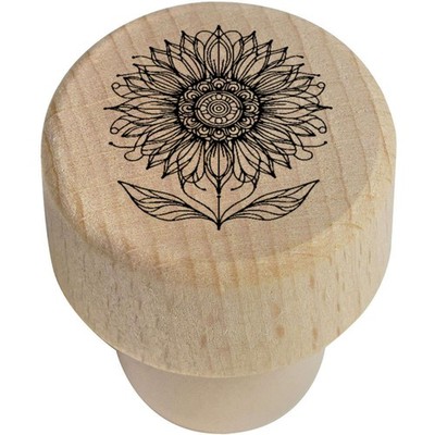 Flaschenverschluss/Korken aus Holz 19 mm ''Stilisierter Sonnenblumen-Kritzel'' (BS00032604)