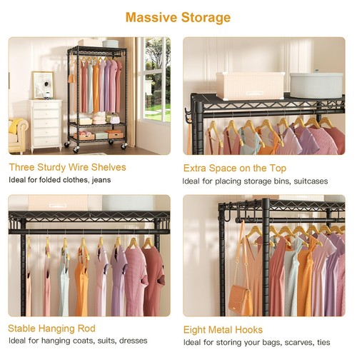 P6 Rolling Clothes Rack Heavy Duty, Clothing Racks for Hanging Clothes, Frees... - Picture 7 of 7