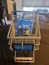 Rare Mini Walmart Grocery Shopping Cart Metal Wire Cart w/Bags Cup Cup Holder