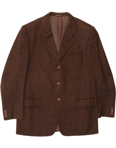 PIERRE CARDIN Mens 3 Button Blazer Jacket IT 52 XL Brown Check Wool BE01