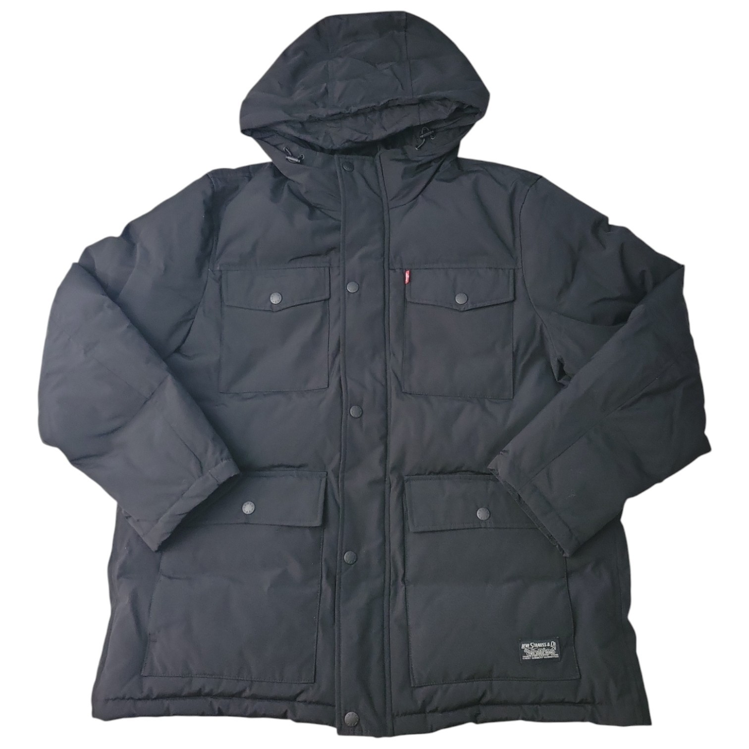 Levi's Men's Full-Zip Snap Closure Quilted Adjustable Hooded Parka Black Small