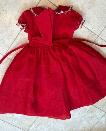 Nido De Abeja Red Dress Girls Sz 3 Smocking Embroidered Peter Pan Collar Puffy - Picture 12 of 15