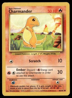 Charmander 46/102 Common Base Set Unlimited Pokemon LP