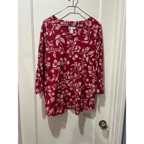 D&co denim & co 1X red white pattern popover shirt