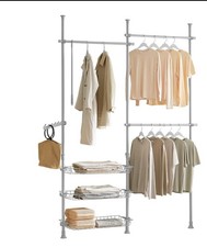 SoBuy Telescopic Wardrobe Organiser Clothes Storage Shelving Rack White