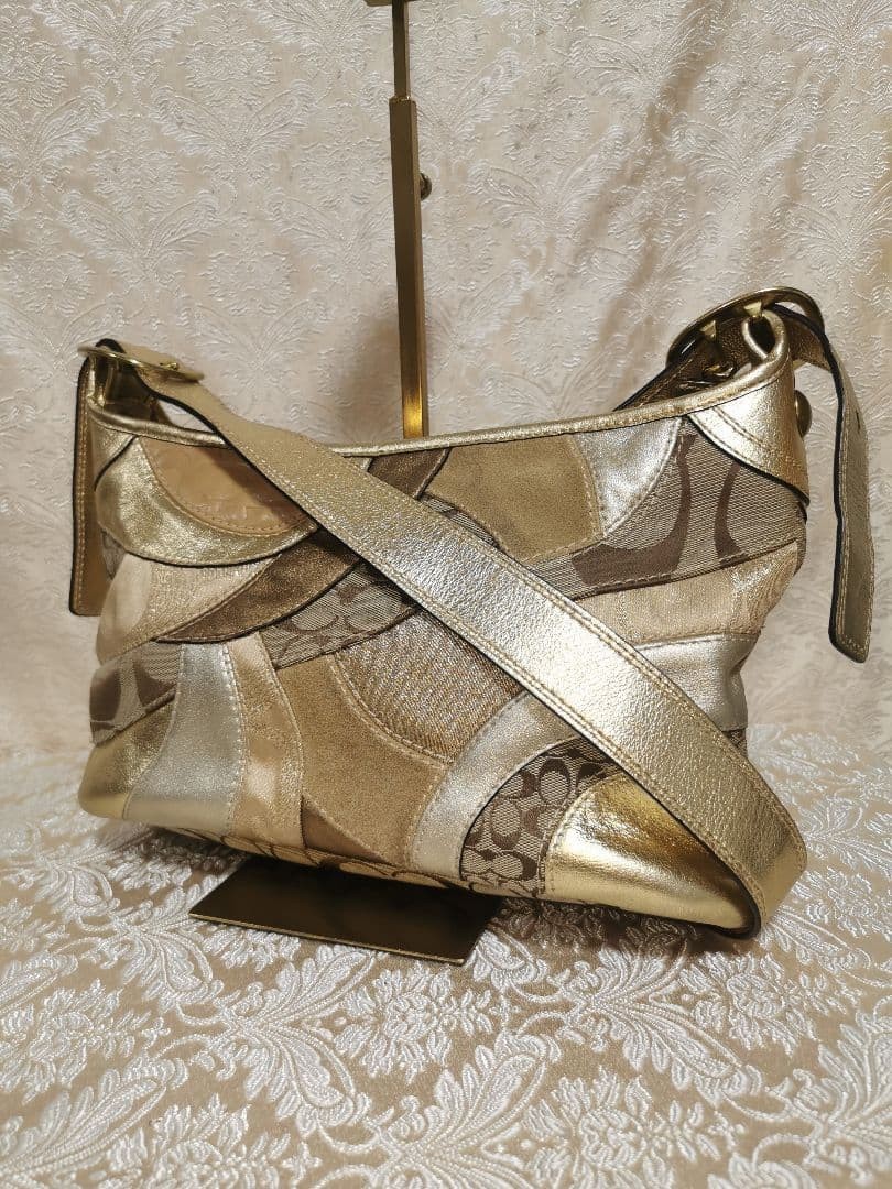 COACH Shoulder Bag Purse Patchwork Signature Gold… - image 1