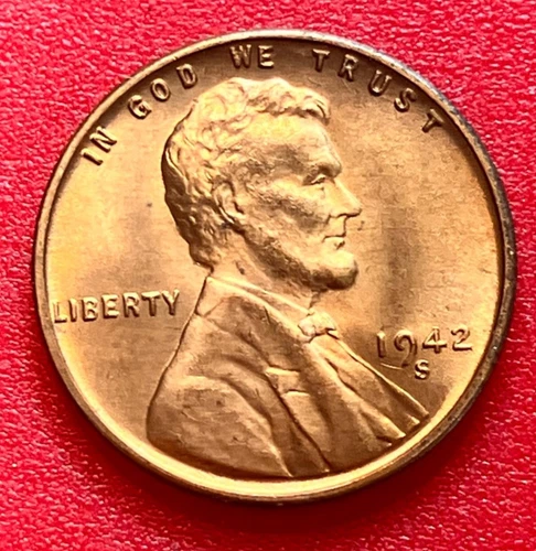 1942-S Lincoln Wheat Cent Penny GEM RED BU From an Original Bank Roll