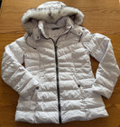Nautica Puffer Hooded Jacket Womens Sz Med White Faux Fur Collar Water Resistant
