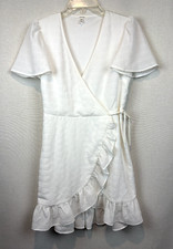 Maurices W's XS White Mini Textured Ruffled Wrap Dress Boho Summer