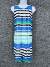 Calvin Klein Dress Womens 2 Multicolor Stripe Sleeveless Chiffon Shift Lined