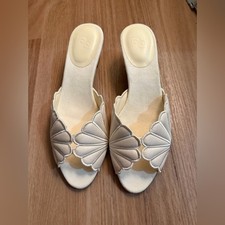 NEW Reformation Waldena Block Heel Mule Sandal in Cream Puff Taffeta, US 7.5