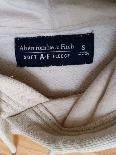 Abercrombie & Fitch Hoodie Mens Size Small Baige Soft Fleece Pullover - Picture 7 of 8