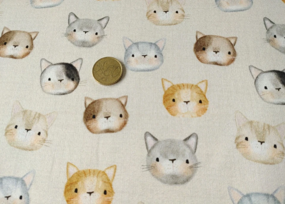 Carlo Cat creme Sweatstoff Hilco French Terry geraut Katzenköpfe Kinderstoff 50 - Bild 2 von 3