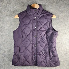 Lands End Quilted Puffer Vest Purple Snap Front Stand Collar Women S Gorpcore