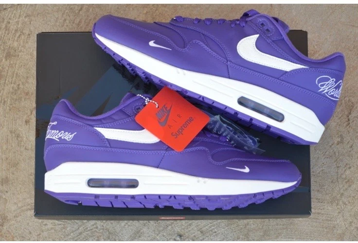 Supreme x Nike Air Max 1 '87 World Famous US 8,5 / UK 7,5 BNIB violet EN MAIN