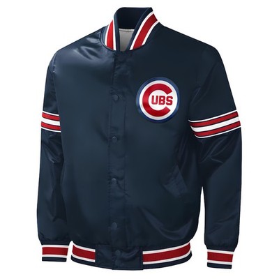 Chicago Cubs Navy Blue Satin Baseball Letterman Varsity Jacket  Men Size L
