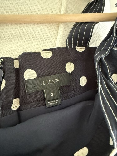 J. Crew Womens Navy Polka Dot Linen Blend Shift Dress with Shoulder Tie Straps 2 - Picture 5 of 8